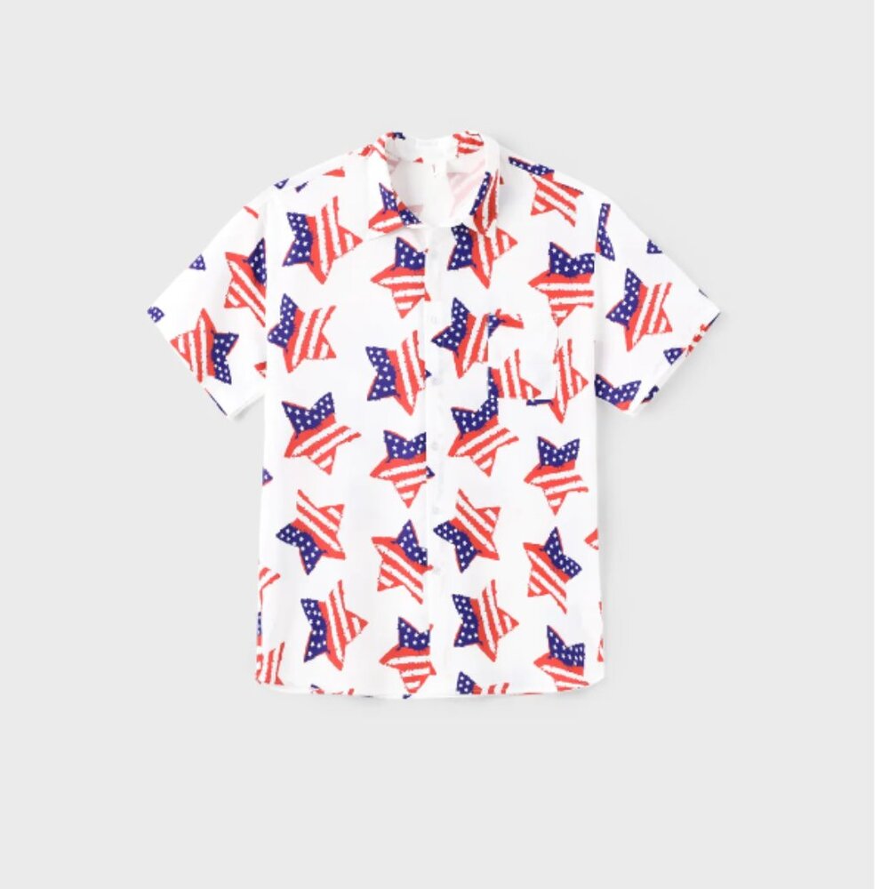 NWT White 4th of July Family Outfits – Star Flag Print Men Shirts